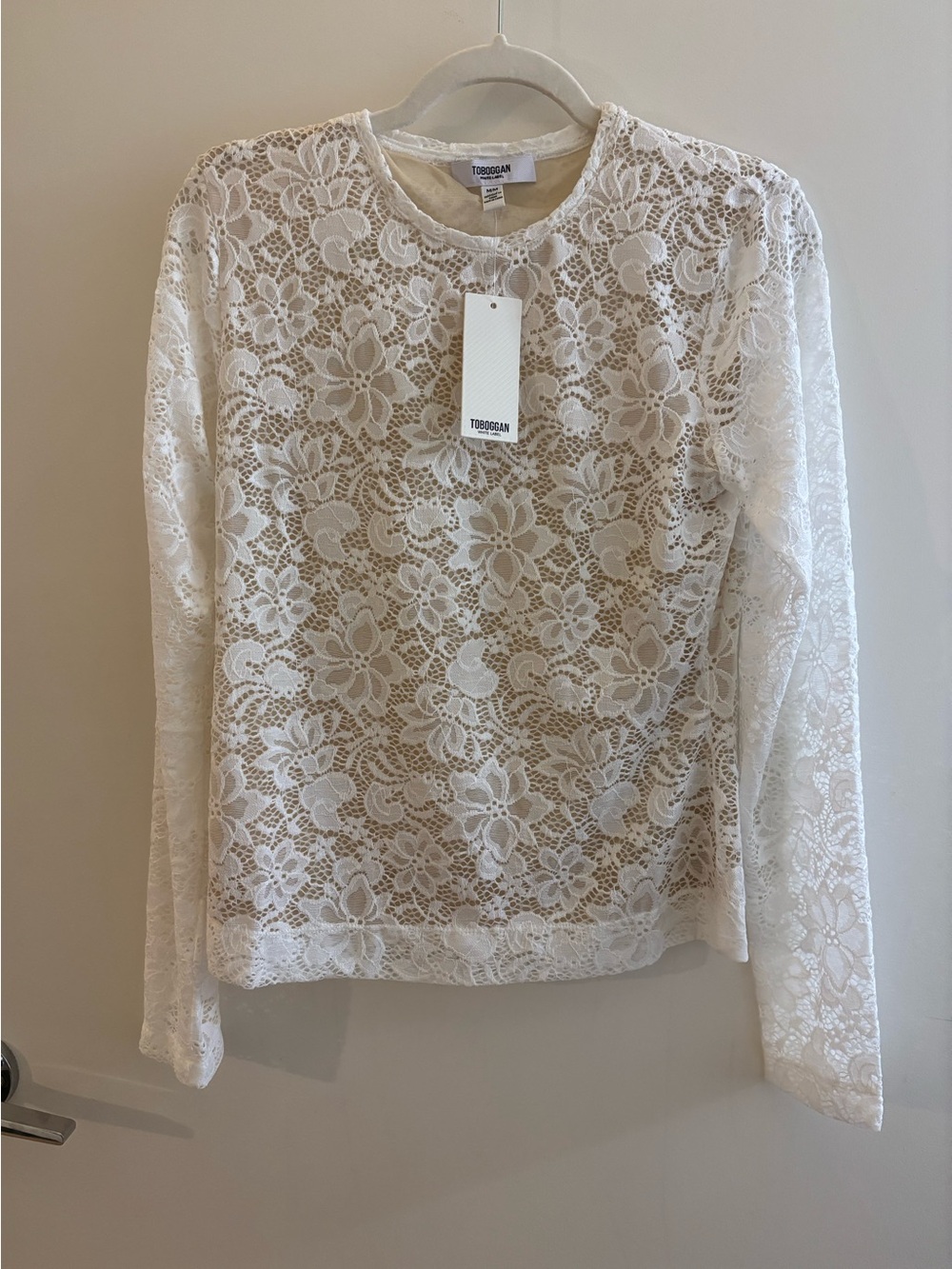 Toboggan White Label White Floral Lace Long Sleeve Top M